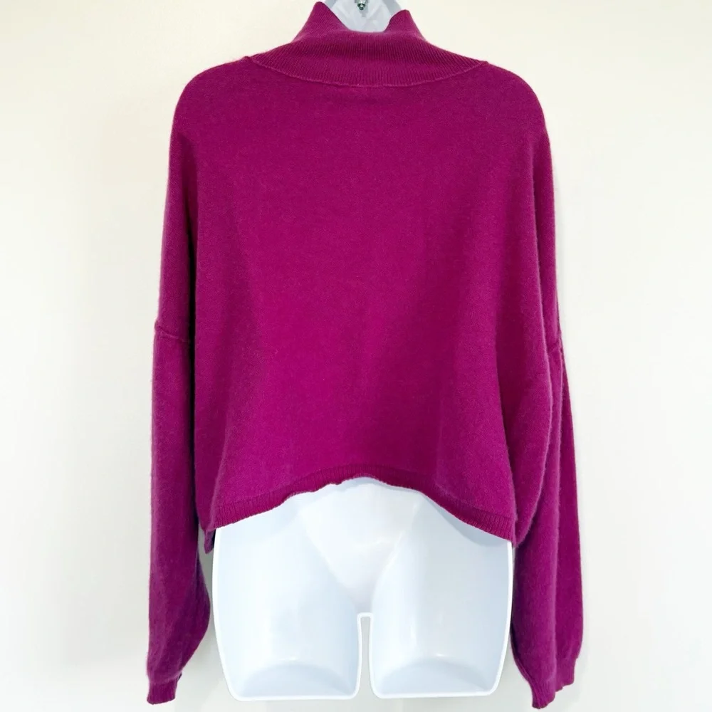FREE PEOPLE 100% Cashmere So High So Low Turtleneck Sweater Fuchsia Medium - Picture 3 of 9